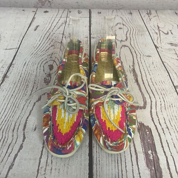 Sperry‎ Top Sider Shoes Womens 7.5 Beaded Fabric Rainbow Core Colors Loafers - Picture 3 of 8